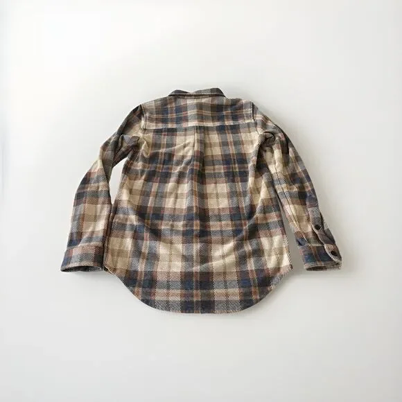 Quince Men Stretch Sweater Fleece Shirt Plaid Brown/Blue S - Picture 3 of 6